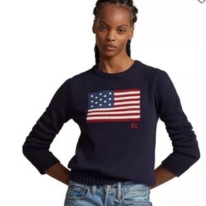 Ralph Lauren Women's XL Navy Sweater with Flag Design - Worn x1